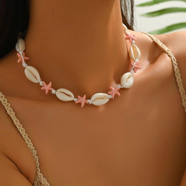 Summer Natural Shell Turquoise Starfish Hand-woven Beach Holiday Necklace