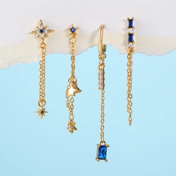 Women's Temperament Artistic Sense Chain Star Elements Zirconia Earrings Set