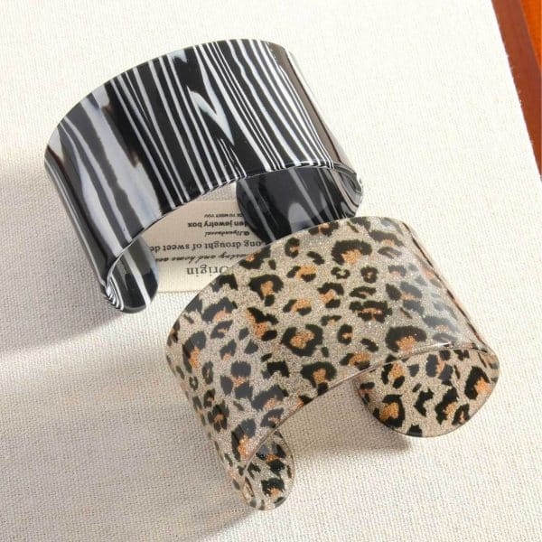 European And American Personalized Design Irregular Opening Glitter Leopard Print Resin Bracelet