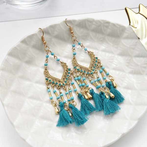 Bohemian Hollow Drop Oil Bead Long Earrings