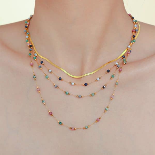 Ferris Wheel Ins Blue Gold Natural Stone Handmade Beaded Clavicle Necklace
