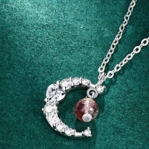 Star Moon Love Magic Color Strawberry Quartz Ins Light Luxury Moonstone Necklace For Women