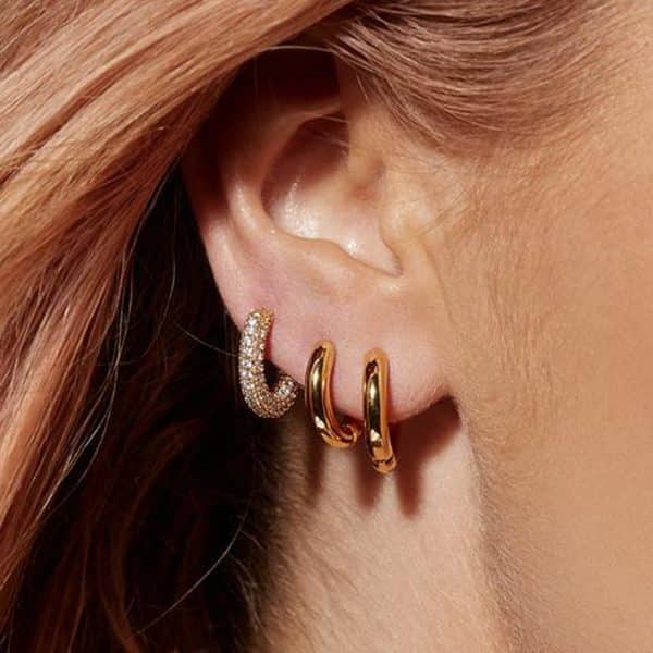 French Micro Set Zircon Hoop Earrings Vintage