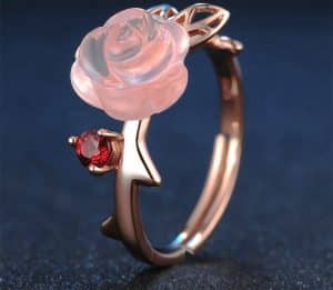Handmade Hibiscus Stone Rose Flower  Female Ring Wholesale Jewelry