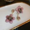 Asymmetrical Diamond Drop Crystal Flower 925 Silver Needle