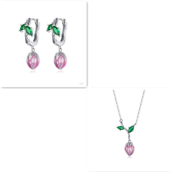 Bud Flower Necklace Earrings Jewelry Set