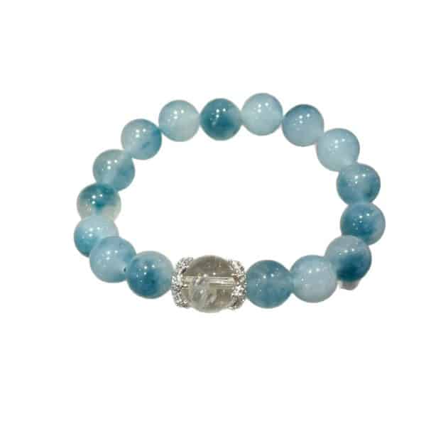 White Crystal Ink Blue Floating Flower Chalcedony Aquamarine Bracelet