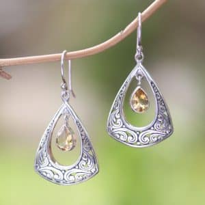 Drop-shaped Hollow Pattern Embedded Amber Earrings