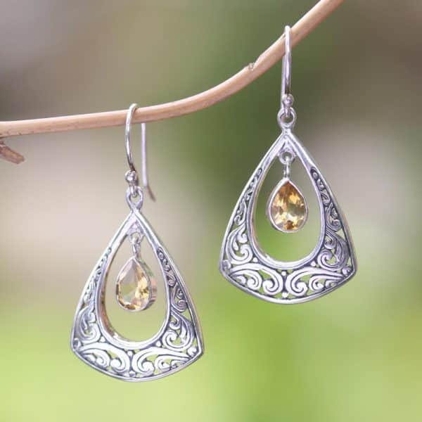 Drop-shaped Hollow Pattern Embedded Amber Earrings