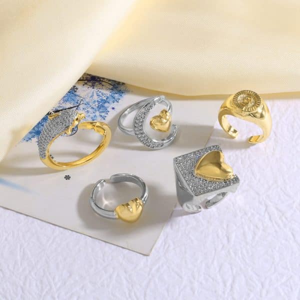 Two-tone Copper Plating 18K Gold Heart-shaped Open Ring
