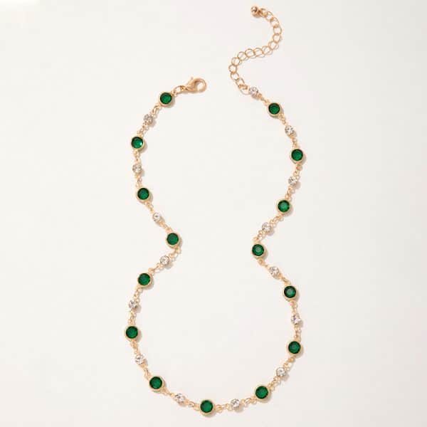 Green Zircon Retro Diamonds Short Clavicle Chain