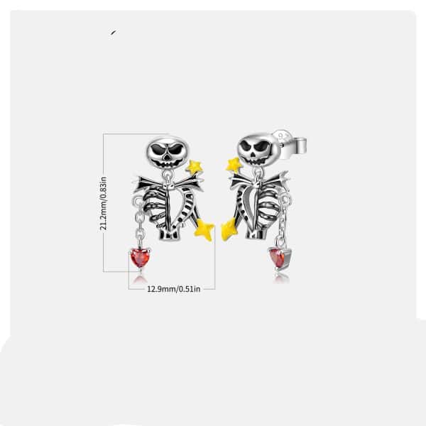 S925 Sterling Silver Skull Bone Stud Earrings Set With Zirconium Epoxy Personality