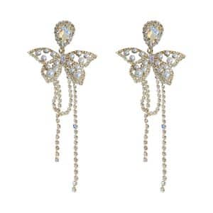 Silver Post Pearl Diamond Drop Butterfly Earrings