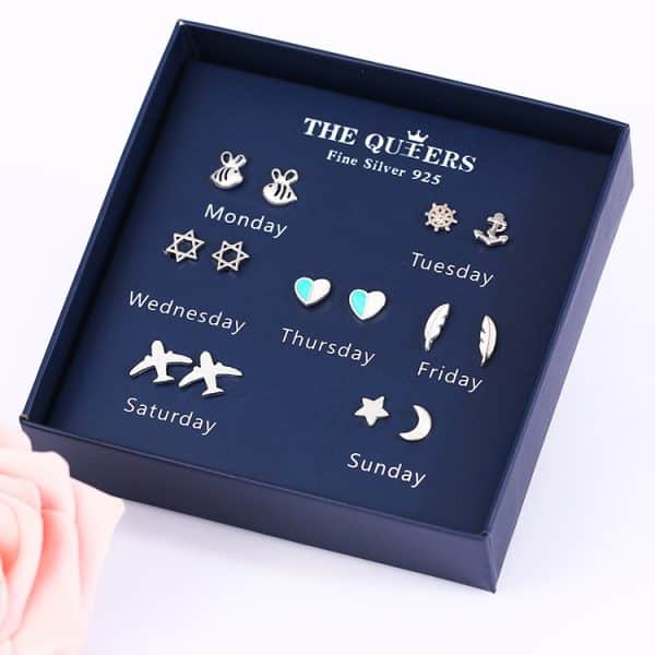 Fashion 925 Silver Needle Asymmetrical Earrings Gift Set