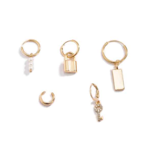 Trendy Mix And Match Geometric Square Brand Lock Set Earrings