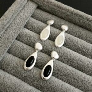 Black And White Water Drop Oval Geometric Earrings