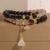 All-Match Gold Obsidian Lotus Seedpod Pendant Natural Gray Agate Double Ring Crystal Bracelet For Women