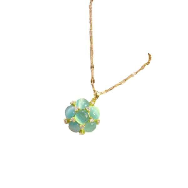 Women's Fashion Elegant Green Round Opal Necklace