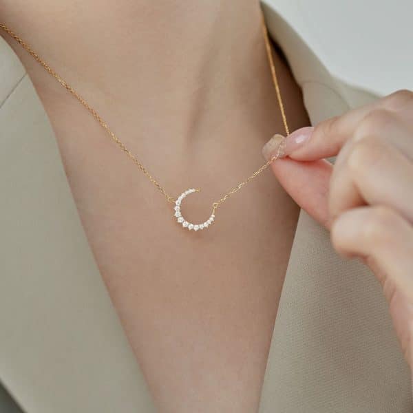 Women's Crescent Zircon S925 Sterling Silver Necklace