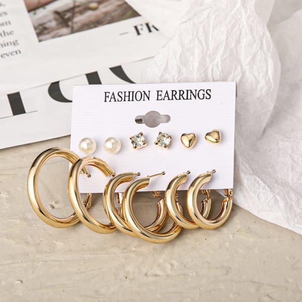 Metallic Element C Type Earring 6-piece Set