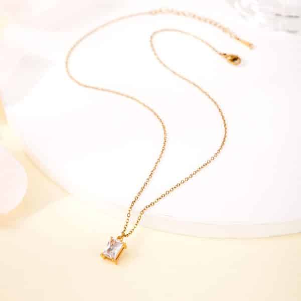 Gold Plating Simple Square Pendant Necklace For Women