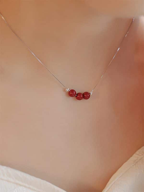 Cinnabar S925 Sterling Silver Necklace Female Niche