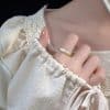Xiangyun Pattern White Copper Silver Gold Ring