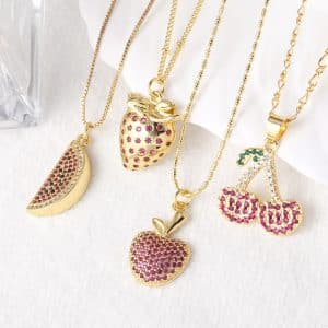 Fruit Strawberry Cherry Pendant Necklace Jewelry For Women