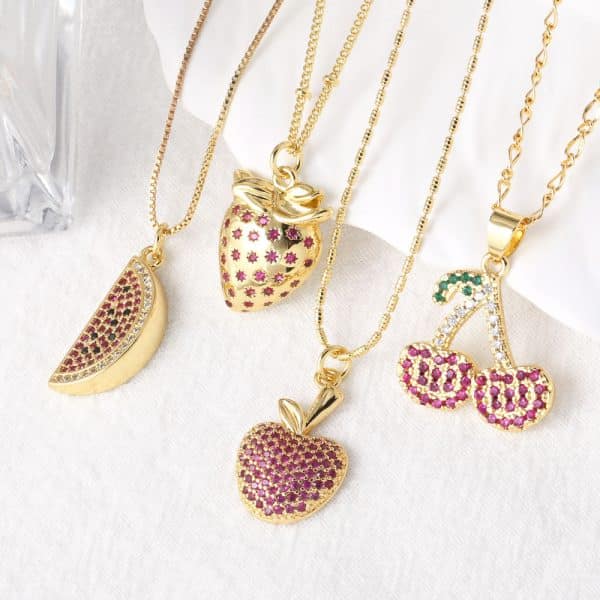Fruit Strawberry Cherry Pendant Necklace Jewelry For Women