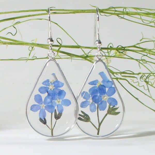 Simple Stylish Water Drop Real Flower Transparent Earrings