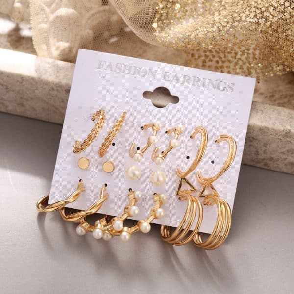 Nine Pairs Of Creative Retro Pearl Ring Earrings Set Summer Beauty