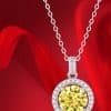 S925 Silver Luxury Round Cake Pendant Yellow Simulation Moissanite Necklace