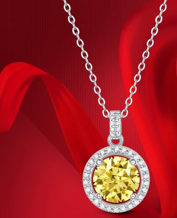S925 Silver Luxury Round Cake Pendant Yellow Simulation Moissanite Necklace