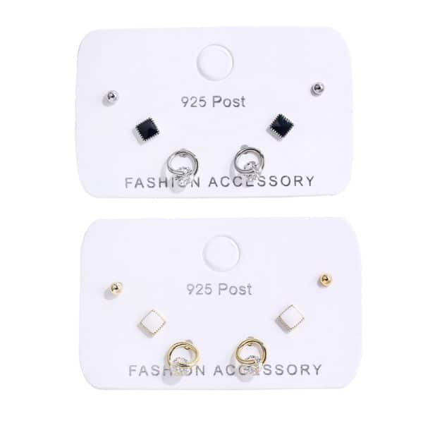 Delicate Earring Set Plain Circle Zircon Square Glazed