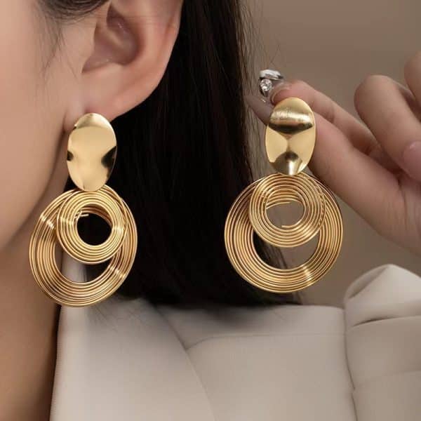 Retro Exaggerated Multi-circle Winding Personality Fashion Titanium Steel Earrings