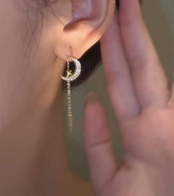 Slightly Set Zircon Versatile Moon Earrings