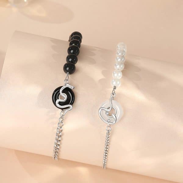 925 Sterling Silver New Chinese Obsidian Pearl Bracelet Safe Buckle Love Old Bracelet