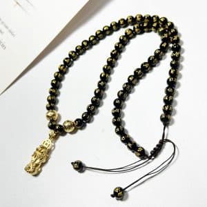 Men's Obsidian Necklace Alluvial Gold Pixiu Lucky Words Mantra