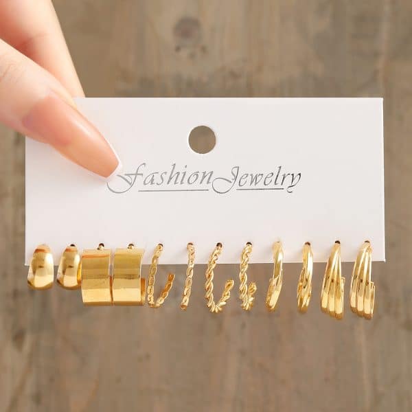 European And American Style Metal Ear Ring Square Retro Set 6-piece Set