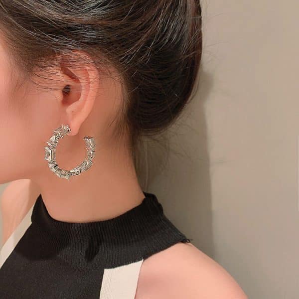 925 Silver Needle Square Drop Crystal Earrings