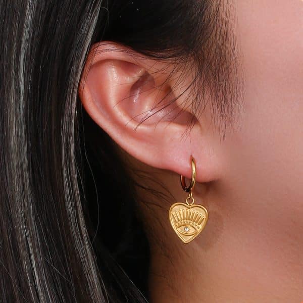 Women's Stainless Steel Heart Devil's Eye Drop Earrings