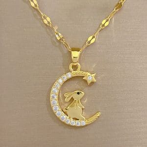 Bunny Crescent Moon Light Luxury Temperament Gorgeous Full Diamond Necklace