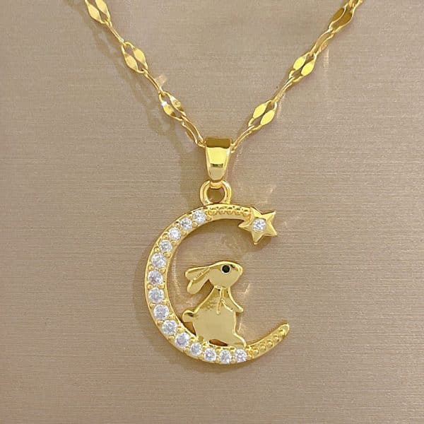 Bunny Crescent Moon Light Luxury Temperament Gorgeous Full Diamond Necklace