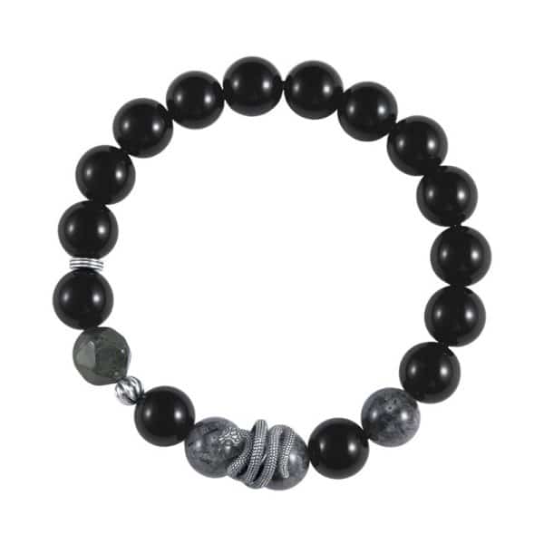 S925 Sterling Silver Retro Birth Year Obsidian Black Hair Crystal Snake Year Bracelet