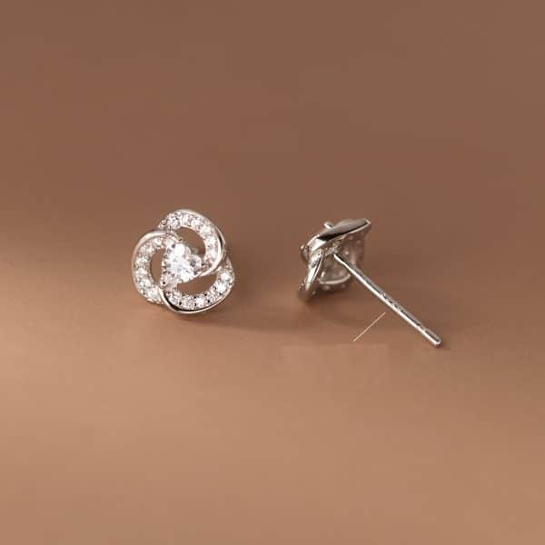 S925 Sterling Silver Diamond Set Trifolium Earrings Female