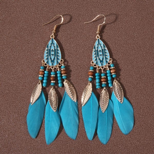Water Drop Tassel Feather Earrings Female