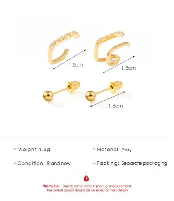 3 Piece Set Of Cold Wind Micro-inlaid Zircon Non-hole Ear Clips