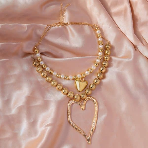 Creative Personality Heart Love Heart Beaded Necklace Suit