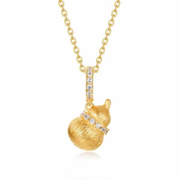 Brushed Calabash Pendent Necklace S925 Silver Plating 10k Gold