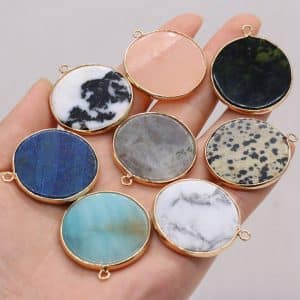 Natural Stone Gem Amazonite Round Pendant Handmade Craft DIY